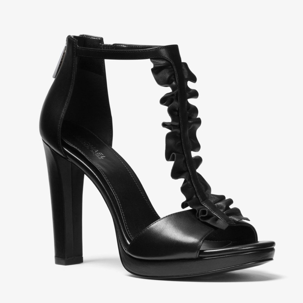 Michael Kors Bella Ruffled Leather Platform Sandal